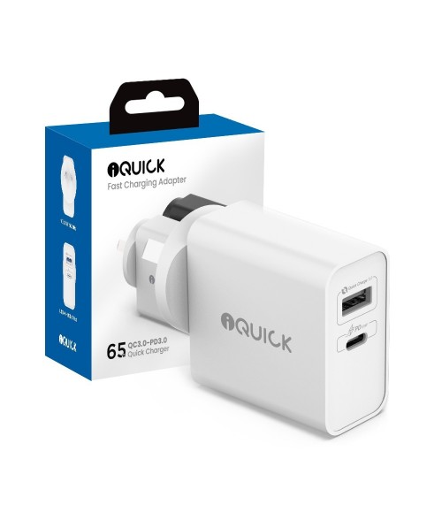 iQuick GaN 65W PD3.0+QC3.0 Fast Charging Adapter-White