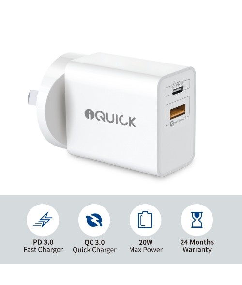 iQuick 20W PD3.0+QC3.0 Fast Charging Adapter
